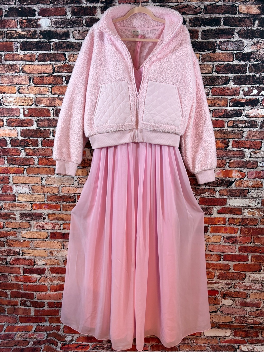 Glinda Costume Pink Layered Dress Cozy Soft Pink Sherpa Jacket Wicked Bounding